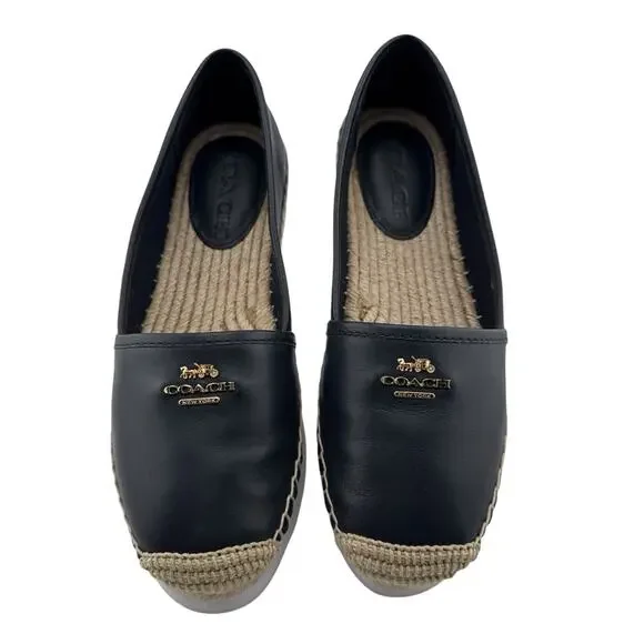 Coach Women Rye Nappa Leather Espadrille Flat Shoes Midnight Navy Sz 5.5 NEW‎ - Picture 5 of 11